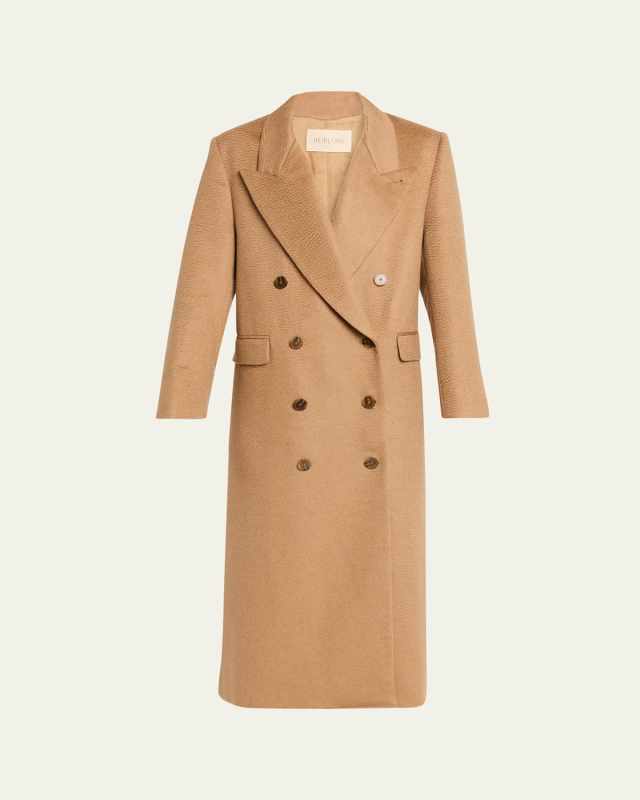 Lilli Brushed Camel Double-Breasted Long Coat